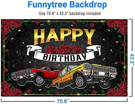 Funnytree Retro Araba Doğum Günü Zemin 50'li Tema Parti Malzemeleri Güller Afiş Kek Masa Dekorasyon Fotoğraf Arka Plan Fotoğraf