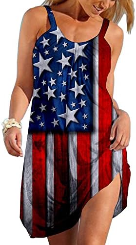 RKSTN 4th Temmuz Bağımsızlık Elbiseler Kadınlar için Gevşek Fit Plaj Elbise Seksi Yensiz Sling Amerikan Bayrağı Baskılı Tank
