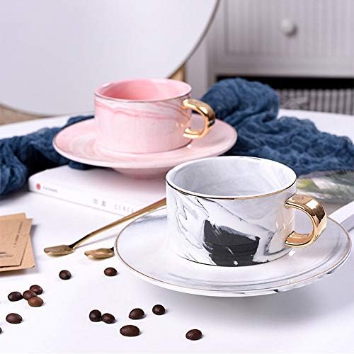 MGOR Basit Porselen kahve fincanı ve tabağı seti, Vintage 7.43 oz/220 ml Büyük Süt Kupalar Latte espresso bardakları Kolu