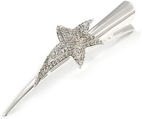 Avalaya Gelin / Balo / Düğün Gümüş Ton Temizle Kristal Yıldız Saç Gaga Klip / Concord Clip-13cm Uzunluk