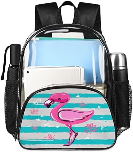 QsirBC Sevimli Flamingo Temizle Sırt Çantası Rahat Ayarlanabilir Omuz Askıları PVC Karikatür Flamingo Temizle Kitap Çantası