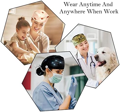 RATGDN Tıbbi Kapaklar Kadınlar için Düğmeler ile Uzun Saç, 6 Adet Ayarlanabilir Çalışma Kapağı, Siyah Beyaz Köpek Kemik Desen
