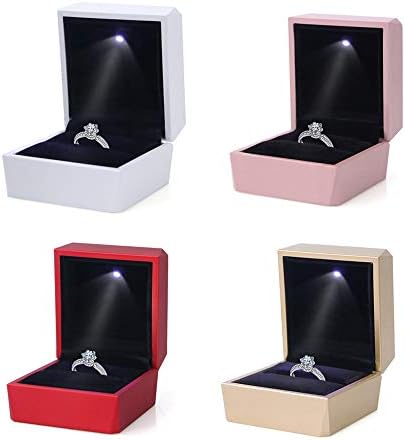 LED Işıklı LamQee Nişan Yüzüğü Kutusu Kadife Küpe Çıtçıt Yüzük Kutusu Takı Teşhir Saklama Kutusu Teklif Nişan Doğum Günü
