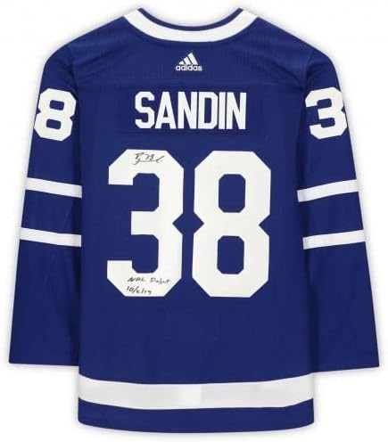 Rasmus Sandin Toronto Maple Leafs İmzalı Mavi Adidas Otantik Forması NHL Debut 10/2/19 Yazıtlı - İmzalı NHL Formaları