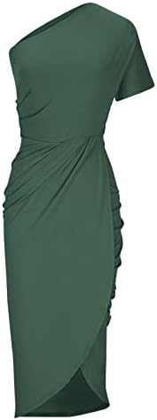 Seksi Tek tek omuzlu elbise Kadınlar için Yüksek Bölünmüş Kolsuz Zarif Bodycon Maxi Elbise Moda Katı Resmi Gece Elbisesi
