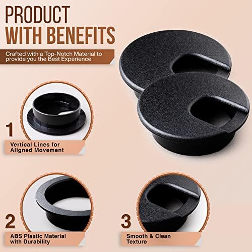 MAHDPRO Masa Grommet 2 İnç (50mm) 10'lu paket - Siyah ABS Plastik Masa Kordon Deliği Kapağı düzenlemek için Kablolar ve Teller