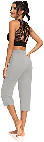 KEEPBEAUTY Bayan Capri Yoga Pantolon Geniş Bacak İpli Gevşek Rahat Salon Pijama Kapriler Terlemeleri Cepler ile