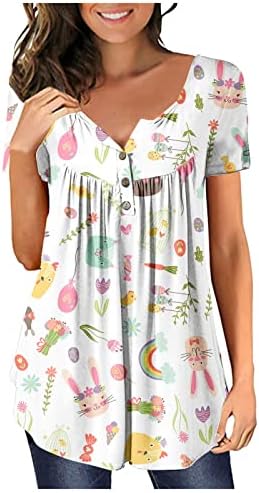 Paskalya Gömlek Kadınlar için Sevimli Tavşan Grafik Gömlek O Boyun Moda Bluz Tunik Tees Gevşek Kısa Kollu Tişörtleri Tops