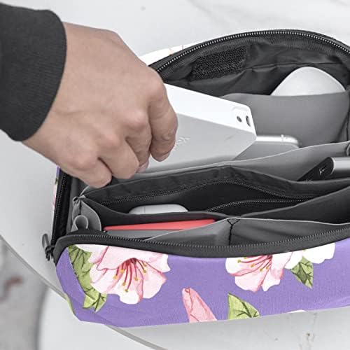 Bayan ve Kız Elle Çizilmiş Çiçek Pembe Mor Arka Plan Makyaj Çantası Ferah kozmetik çantası Kılıfı Çanta fermuarlı çanta