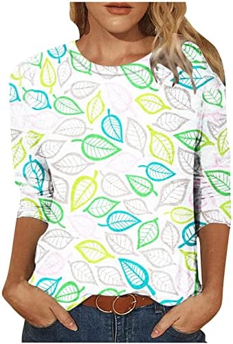 lcepcy kadın Moda 3/4 Kollu Tunik Üstleri Yuvarlak Boyun Renkli Baskılı T Shirt Gevşek Bluz 2023 İlkbahar yaz giysileri