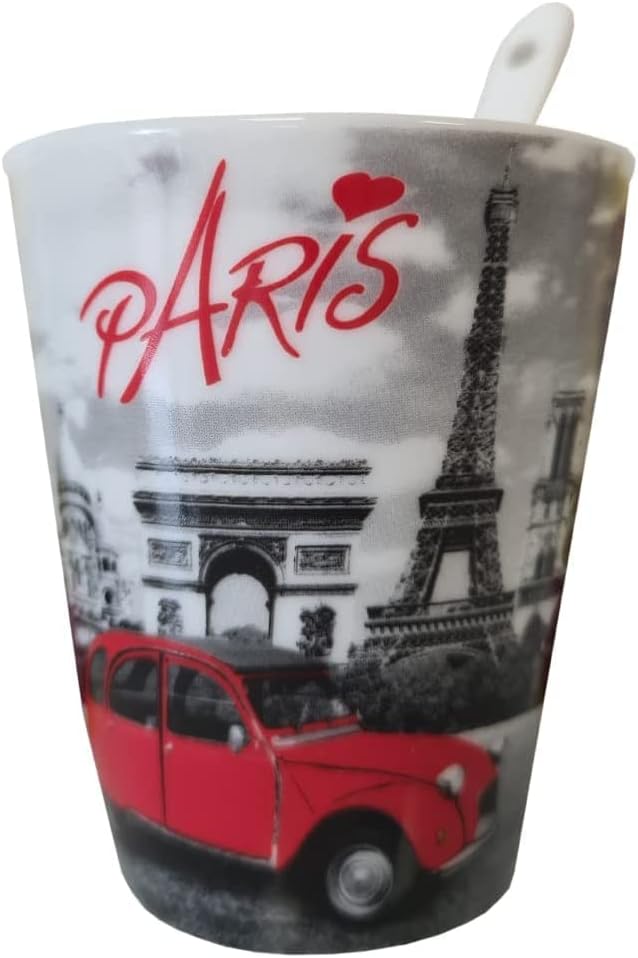 Hediye Kutusunda Kaşıklı Paris Eyfel Kulesi ve Chat Noir Espresso Bardakları, 4 Farklı Stilden Oluşan Set