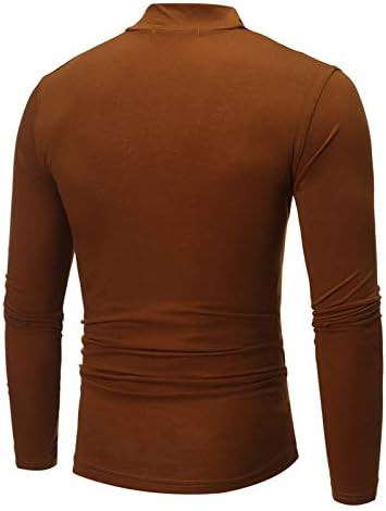 WOCACHİ 2023 Yeni Erkek T-shirt Uzun Kollu İnce Temel Tee Üstleri Mock Boyun Düz Renk Balıkçı Yaka Rahat Fanilalar