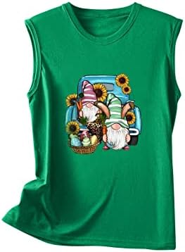 Paskalya Tankı Üstleri Kadınlar için Rahat Yaz Kolsuz Bluz Sevimli Ayçiçeği Gnome Grafik Tees Tatil Tankı Gömlek Yelek