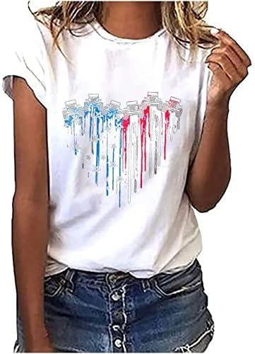 Bayan Yaz Tişörtleri Vatansever Kısa Kollu Üst Amerikan Bayrağı Grafik Gömlek ABD Yıldız Çizgili Baskı Bluzlar Tops