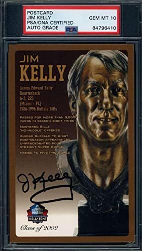 Jim Kelly Mücevher Nane 10 PSA DNA İmzalı HOF Bronz Büstü Kartpostal İmza-NFL Kesim İmzaları