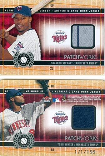 Torii Hunter ve Shannon Stewart oyuncu yıpranmış jersey yama beyzbol kartı (Minnesota Twins) 2005 Fleer Patchworks 4823