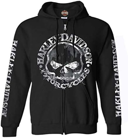 Harley-Davidson Erkek Fermuarlı Sweatshirt Ceket, Willie G Kafatası, Siyah 30296647