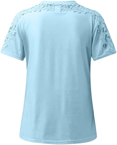 Kadınlar için kısa Kollu Bluzlar Şık Casual Tops O Boyun Yaz Dantel Tee Üst Sevimli Moda Renk Bloğu Gevşek Fit T Shirt