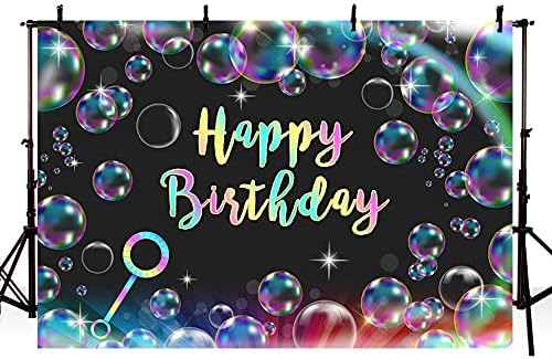 ABLIN 7x5ft Kız Gökkuşağı Renkleri Mutlu Doğum Günü Backdrop Renkli Kabarcıklar Siyah Arka Plan Doğum Günü Partisi Süslemeleri