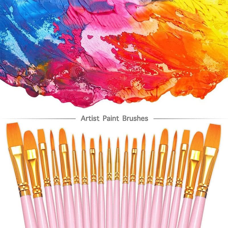 CEHSG 20 adet boya fırçası Seti Yuvarlak Sivri Ucu Boya Fırçaları Naylon Saç Sanatçısı Akrilik Yağ Suluboya (Renk: Siyah,
