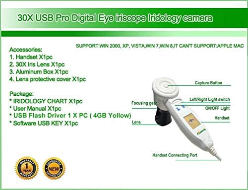 USB 5.0 MP USB Pedalı Iriscope Bilgisayar Analizörü Iridology Kamera İspanyolca ve İngilizce Yazılım