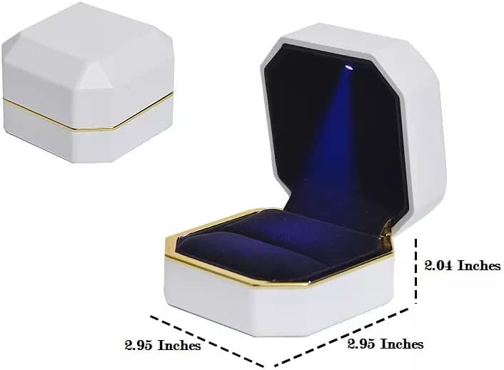 FNIGIFT Lüks LED Yüzük Kutusu Teklif Nişan Düğün, Kare Alyans Durumda Takı Hediye Kutusu ile led ışık (Altın Stil 2)