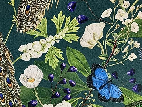Tavuskuşu Kumaş Yard Teal Pamuk Dikiş Malzemesi Metre Kuşlar Çiçekler Desen Döşeme Atmak Yastıklar Sanat El Sanatları