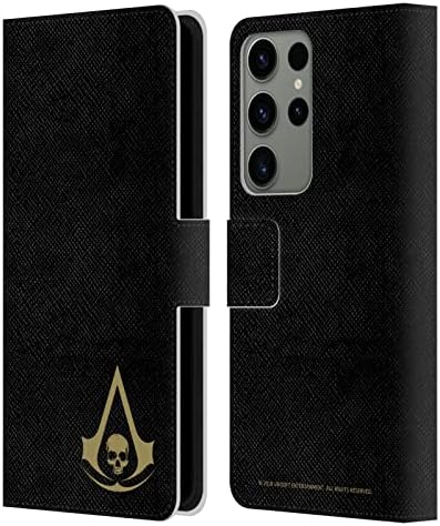 Kafa Kılıfı Tasarımları Resmi Lisanslı Assassin's Creed Altın Siyah Bayrak Logoları Deri Kitap Cüzdan Kılıf Kapak Samsung