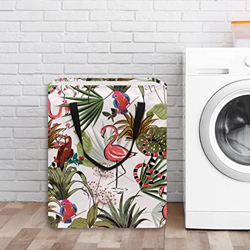 Flamingo Yılan ve Papağan Çiçekler Baskı ile Katlanabilir çamaşır Sepeti, 60L Su Geçirmez çamaşır sepetleri Çamaşır Kutusu