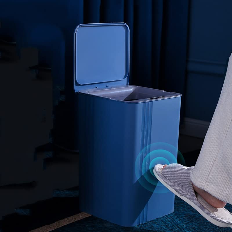 SAWQF sensörlü çöp kovası Büyük Kapasiteli Tuvalet Banyo çöp tenekesi Mutfak Otomatik İndüksiyon Kutusu kapaklı (Renk: Mavi,