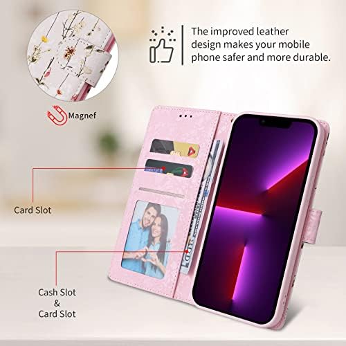 JGG iPhone 13 Pro Max Kılıf Cüzdan Kart Yuvası Tutucu ile 3D Çiçek Dünya Bronzlaşmaya Kabuk Doku RFID Engelleme ile Manyetik