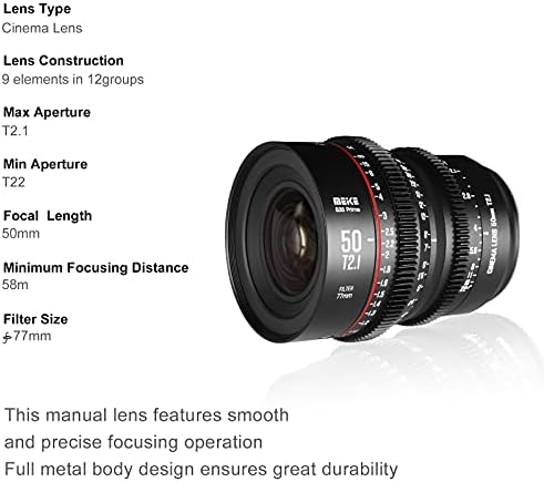 Meike 50mm T2. 1 S35 Manuel Odaklama Geniş Açı Başbakan Sinema canon lensi EF Dağı ve Cine Kamera EOS C100 Mark II, EOS C200,