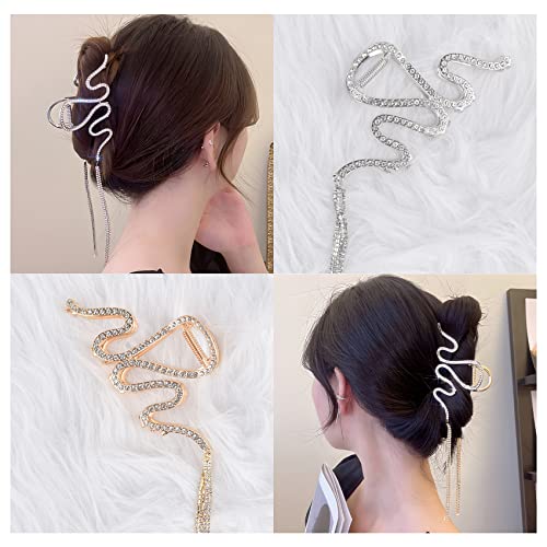 Glitter Püskül ile 2 Adet Metal Saç Pençe Klipsleri, Gümüş Saç Çene Klipsleri Kalın Saçlar için Altın Pençe Klipsleri Kadınlar