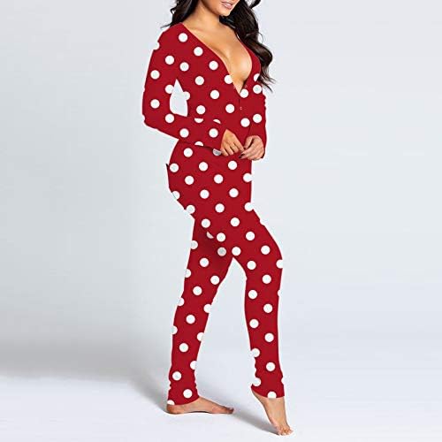 Fupınoded Kadın V Yaka Tulum Tek Parça Bodysuit Pijama Uzun Kollu Bodycon Tulum Yetişkin Onesie Pijama Kadınlar için