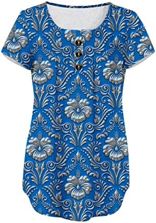 Kadın Kapak Karın Üstleri 2023 Bahar Kısa Kollu V Boyun Bluzlar Sevimli Çiçek Baskı T Shirt Casual Flowy Tişörtleri