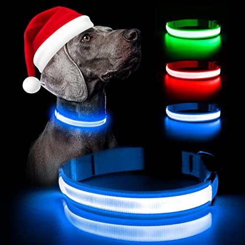 Weesiber Light Up Köpek Tasmaları-Parlayan LED köpek Tasması - Su Geçirmez Ayarlanabilir Köpek Tasması - Yanıp Sönen köpek
