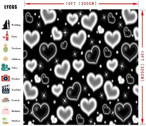 LYCGS 10X10FT Siyah Kalp fotoğraf arka fonu 90s Fotoğraf Çekimi için Arka Planında sevgililer Günü Zemin Kadın Erkek Mutlu