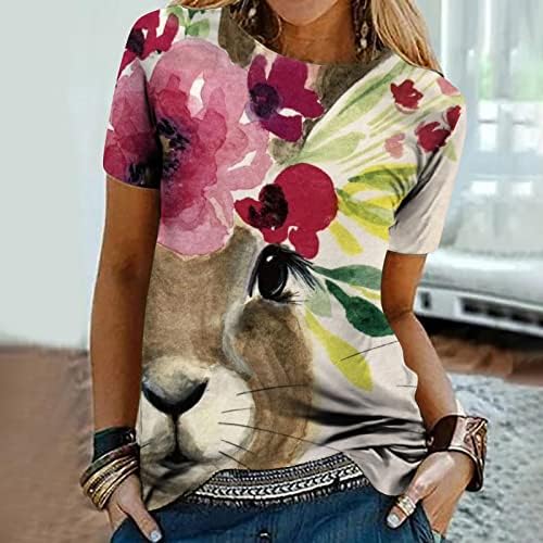 Vintage Tavşan Baskı Paskalya T Shirt Kadınlar için Gevşek Fit Tatil Üstleri Ekip Boyun Kısa Kollu Grafik Tees Gömlek Hediye