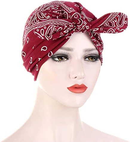 Qianmome 4 Adet Bayan Sevimli Yay Türban Kap Çiçek Baskı Kaput Şapka İlmek Bandana Kap