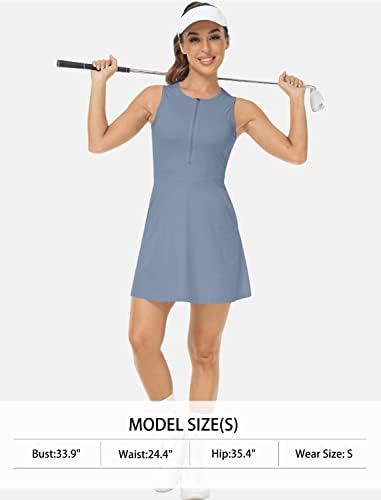 MoFiz Tenis Elbiseler Kadınlar için Kolsuz Golf Elbise Dahili Şort ve 4 Cepler Crewneck Atletik egzersiz elbisesi