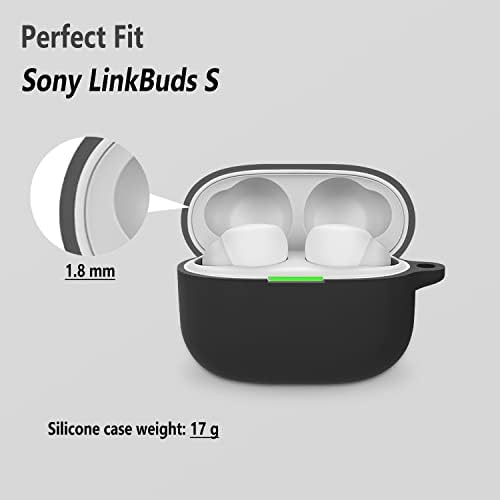 Sony LinkBuds S ile Uyumlu Geiomoo Silikon Kılıf, Karabinalı Koruyucu Kapak (Siyah)