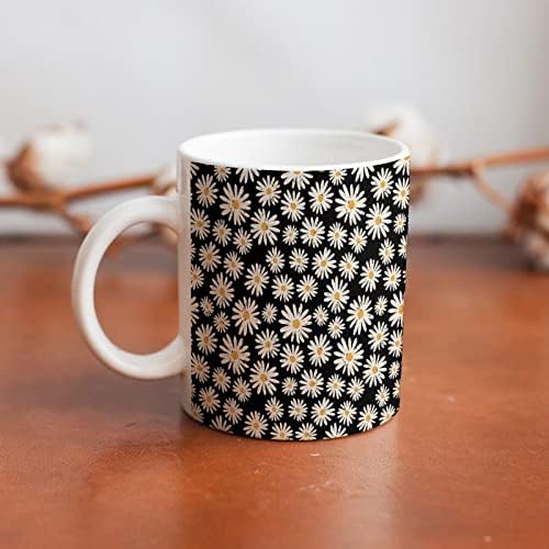 Vintage Papatya Çiçekleri Beyaz Seramik Kahve Kupa Baskılı Desenler Çay Fincanları Saplı 330ml
