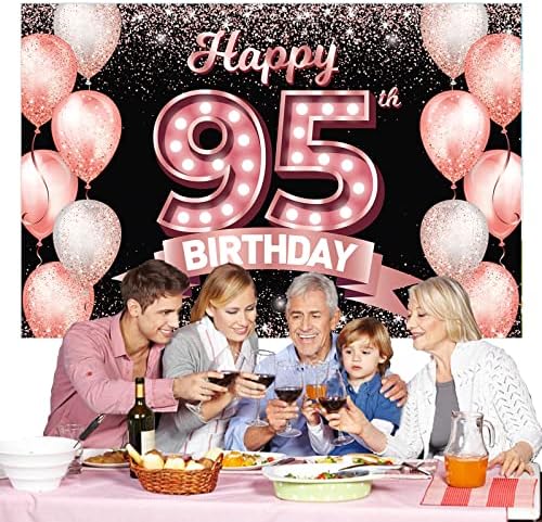 Mutlu 95th Doğum Günü Gül Altın Afiş Zemin Şerefe 95 Yaşında konfeti balonları Tema Dekor Süslemeleri Kadınlar için 95 Yaşında