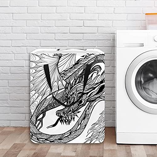 Kroki Ejderha çamaşır sepeti Büyük Bez Organizatör Çantası Sepeti Katlanabilir çamaşır sepeti Kolları ile