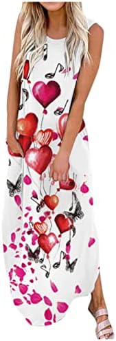 Zpervoba kadın Kolsuz Maxi Elbiseler Casual Yaz Elbiseler Çiçek Tank Elbise Cepler Yarık Plaj Tunik Yensiz