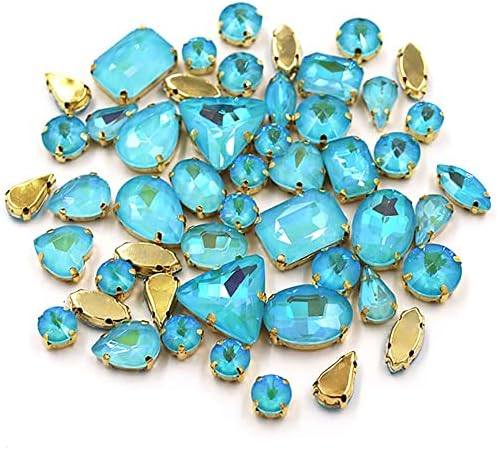 HJKOGH tırnak mücevheri 50 parça/torba Karışık AB Mocha Floresan Cam Kristal Taş Altın Pençe Taklidi tırnak mücevheri (Renk: