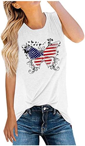 4th Temmuz Gömlek Tankı Üstleri Kadınlar için Kolsuz O Boyun Tişörtleri Gömlek ABD Bayrağı Yıldız Çizgili Atletik Tunik Tank