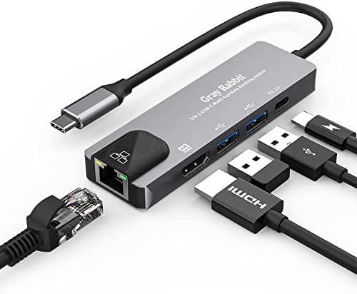 5-in-1 Dok İstasyonu, 4k@60HZ ile USB Tip c HUB, 2*USB2.0 Bağlantı Noktası,PD3.0 ve RJ 45 10/100M MacBook Air Pro, iPad pro,