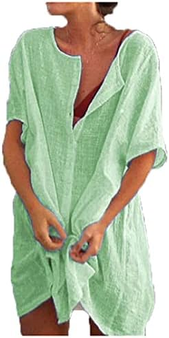 Andongnywell kadın Düz Renk Gömlek Çok Renkli Düğme Gevşek Düz Renk Kısa Kollu Gömlek Kadın