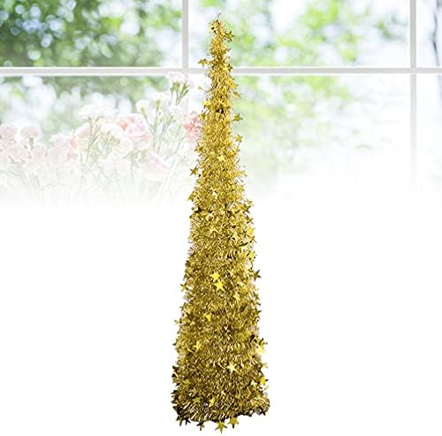 NUOBESTY Pet Malzemeleri Tinsel Noel Ağaçları, Katlanabilir Noel Ağacı Şömine Ofis Tatil Noel Süslemeleri, 4ft (Altın) masa